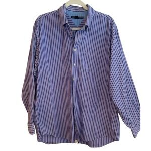 Tommy Hilfiger Mens XL Striped Button Down Shirt Blue Purple L-Sleeve 17 34-35